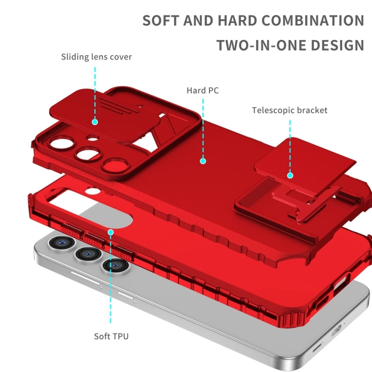 For Samsung Galaxy S25 5G Stereoscopic Holder Sliding Camshield Phone Case(Red) - Galaxy S25 5G Cases by buy2fix | Online Shopping UK | buy2fix