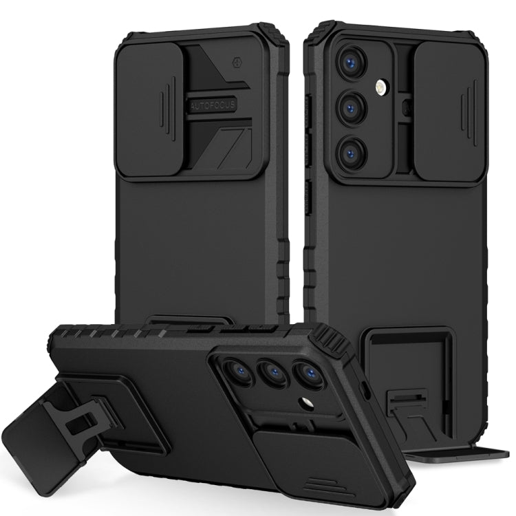 For Samsung Galaxy S25+ 5G Stereoscopic Holder Sliding Camshield Phone Case(Black) - Galaxy S25+ 5G Cases by buy2fix | Online Shopping UK | buy2fix