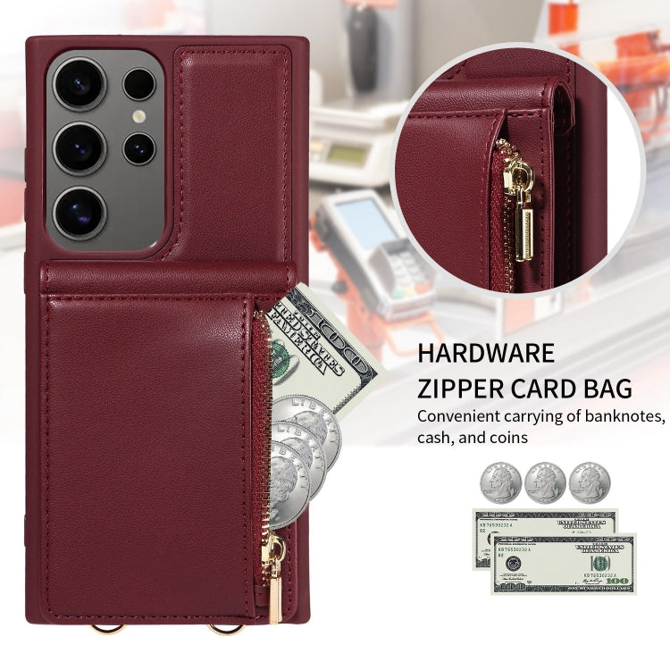 For Samsung Galaxy S25 Ultra 5G Crossbody Lanyard Zipper Wallet Leather Phone Case(Wine Red) - Galaxy S25 Ultra 5G Cases by buy2fix | Online Shopping UK | buy2fix