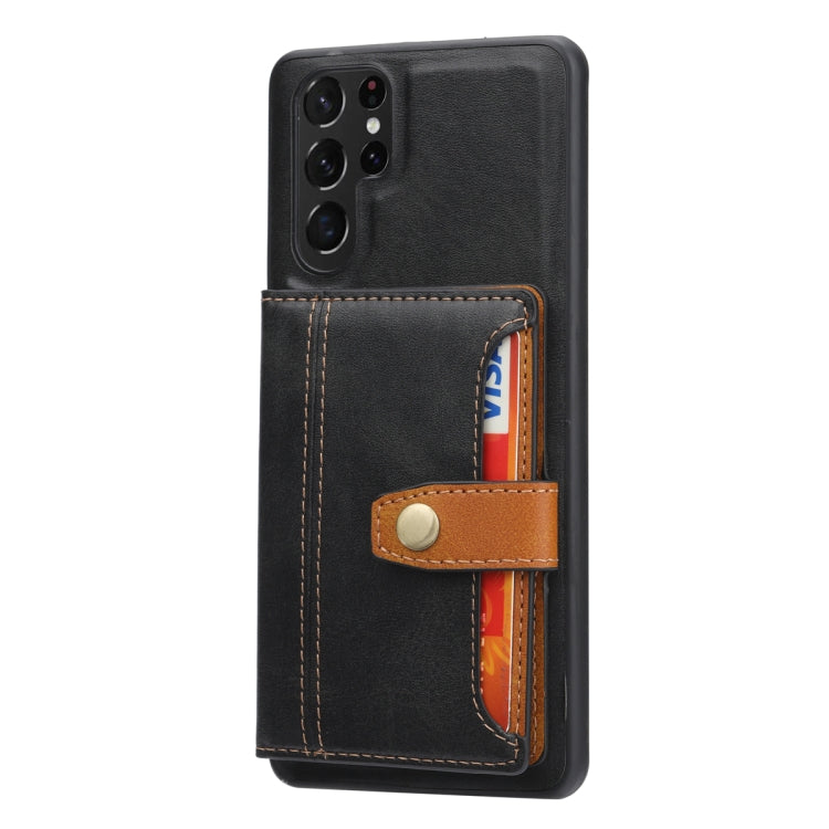 For Samsung Galaxy S25 Ultra 5G Calfskin Card Slot TPU Hybrid PU Phone Case(Black) - Galaxy S25 Ultra 5G Cases by buy2fix | Online Shopping UK | buy2fix