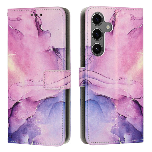 For Samsung Galaxy S25 5G Painted Marble Pattern Leather Phone Case(Purple) - Galaxy S25 5G Cases by buy2fix | Online Shopping UK | buy2fix