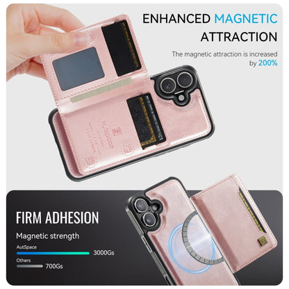 For iPhone 16 AutSpace A13 MagSafe Magnetic RFID Flip Card Bag Phone Case(Rose Gold) - iPhone 16 Cases by AutSpace | Online Shopping UK | buy2fix