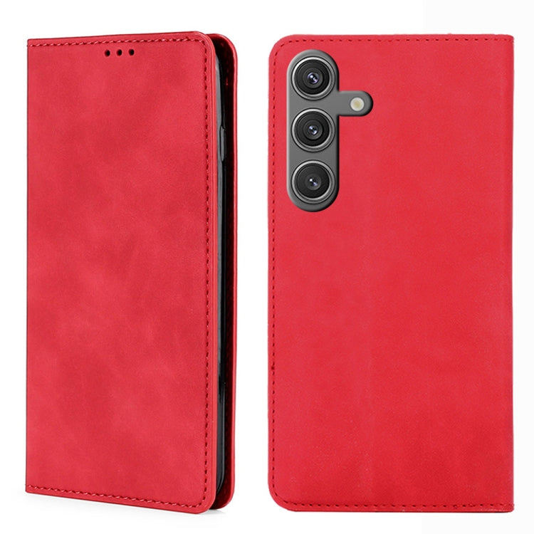 For Samsung Galaxy S25 5G Skin Feel Magnetic Leather Phone Case(Red) - Galaxy S25 5G Cases by buy2fix | Online Shopping UK | buy2fix