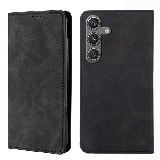 For Samsung Galaxy S25 5G Skin Feel Magnetic Leather Phone Case(Black) - Galaxy S25 5G Cases by buy2fix | Online Shopping UK | buy2fix