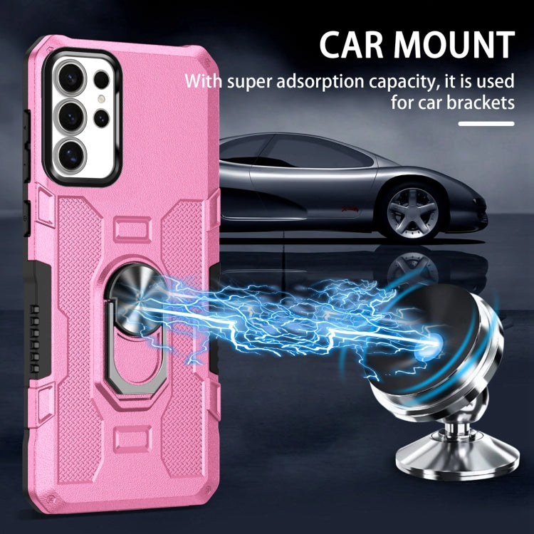 For Samsung Galaxy S25 Ultra 5G Ring Holder Armor Hybrid Phone Case(Pink) - Galaxy S25 Ultra 5G Cases by buy2fix | Online Shopping UK | buy2fix