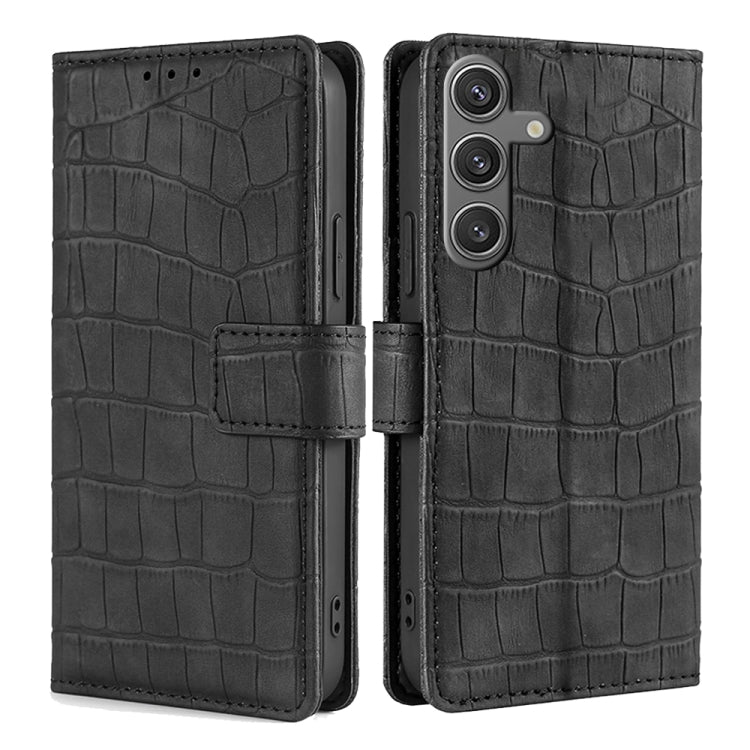 For Samsung Galaxy S25 5G Skin Feel Crocodile Magnetic Clasp Leather Phone Case(Black) - Galaxy S25 5G Cases by buy2fix | Online Shopping UK | buy2fix