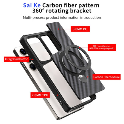 For Samsung Galaxy S25 / S24 5G Carbon Fiber Texture 360 MagSafe Holder Phone Case(Titanium Gray) - Galaxy S25 5G Cases by buy2fix | Online Shopping UK | buy2fix