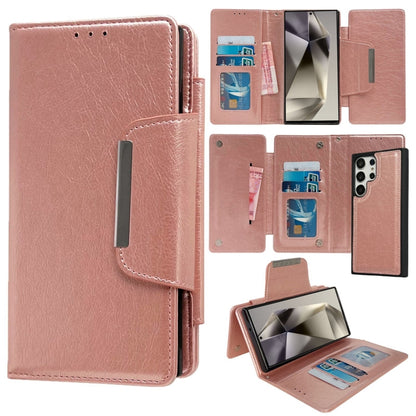 For Samsung Galaxy S25 Ultra 5G Multifunctional 7-Card Wallet Leather Phone Case(Rose Gold) - Galaxy S25 Ultra 5G Cases by buy2fix | Online Shopping UK | buy2fix