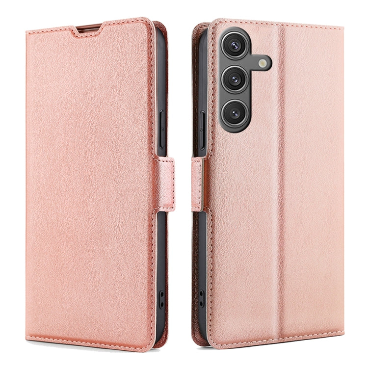 For Samsung Galaxy S25 5G Ultra-thin Voltage Side Buckle Horizontal Flip Leather Phone Case(Rose Gold) - Galaxy S25 5G Cases by buy2fix | Online Shopping UK | buy2fix