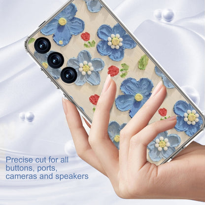 For Samsung Galaxy S25+ 5G IMD Double Piece Simple Fresh Shockproof Phone Case(Blue Flower) - Galaxy S25+ 5G Cases by buy2fix | Online Shopping UK | buy2fix