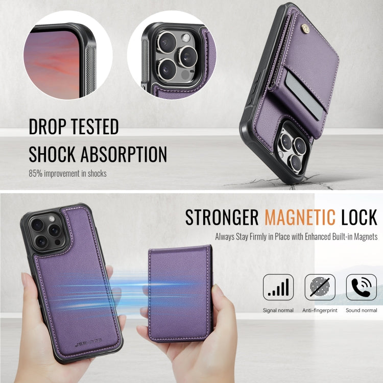 For iPhone 16 Pro Max JEEHOOD J06 British Style RFID MagSafe Card Bag PU Phone Case(Purple) - iPhone 16 Pro Max Cases by JEEHOOD | Online Shopping UK | buy2fix