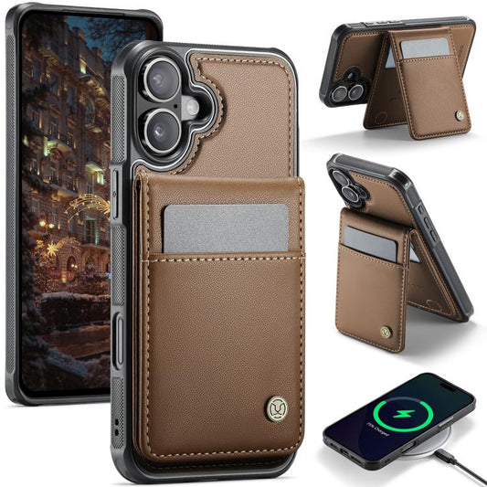 For iPhone 16 Plus JEEHOOD J06 British Style RFID MagSafe Card Bag PU Phone Case(Brown) - iPhone 16 Plus Cases by JEEHOOD | Online Shopping UK | buy2fix