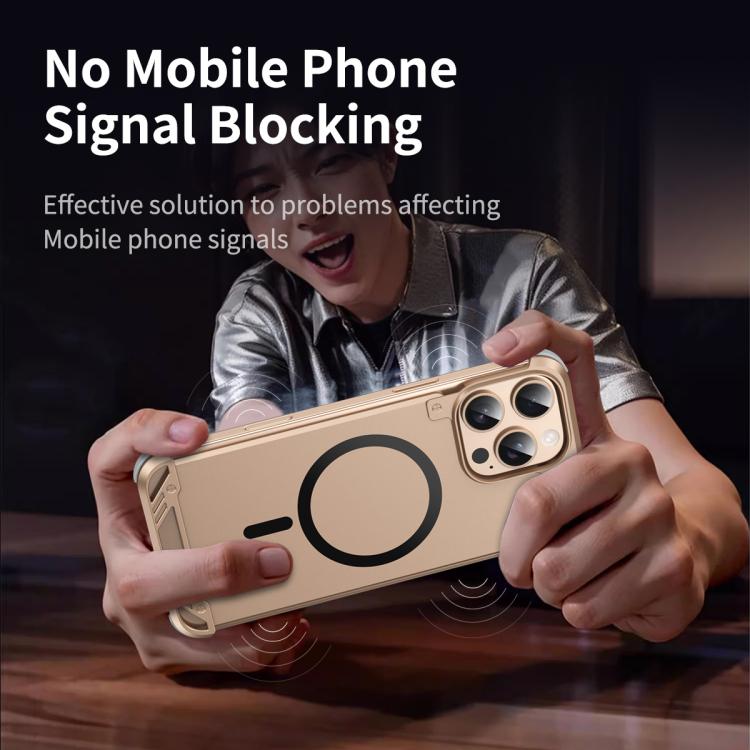 For iPhone 16 Pro R-JUST RJ63 Frameless Aroma Mecha MagSafe Phone Case(Desert Gold) - iPhone 16 Pro Cases by R-JUST | Online Shopping UK | buy2fix