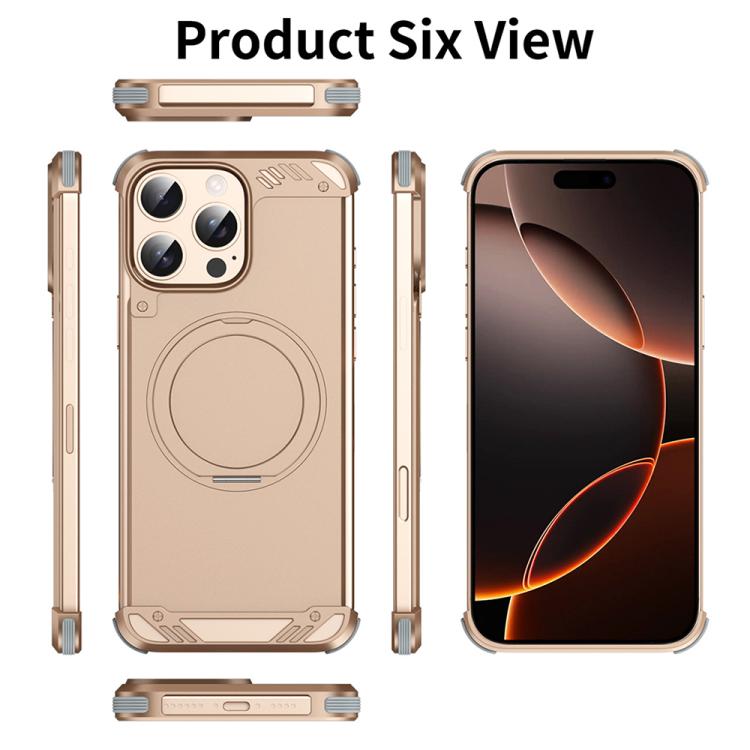 For iPhone 16 Pro R-JUST RJ63-1 Frameless Aroma Mecha MagSafe Holder Phone Case(Desert Gold) - iPhone 16 Pro Cases by R-JUST | Online Shopping UK | buy2fix