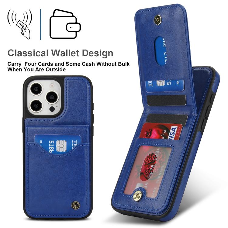 For iPhone 16 Pro AwQuer Vertical Flip Card Bag Holder Leather Phone Case(Blue) - iPhone 16 Pro Cases by Awquer | Online Shopping UK | buy2fix