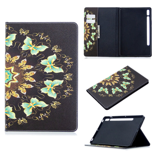 For Samsung Galaxy Tab S8 / Galaxy Tab S7 T870 Colored Drawing Pattern Horizontal Flip Leather Case with Holder & Card Slots & Wallet(Semicircular Butterfly) - Galaxy Tab S8 Cases by buy2fix | Online Shopping UK | buy2fix