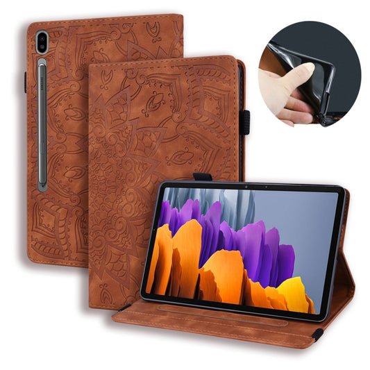 For Samsung Galaxy Tab S8 / Galaxy Tab S7 Calf Texture Embossed Horizontal Flip Leather Case with Holder & Card Slots & Photo Frame(Brown) - Galaxy Tab S8 Cases by buy2fix | Online Shopping UK | buy2fix