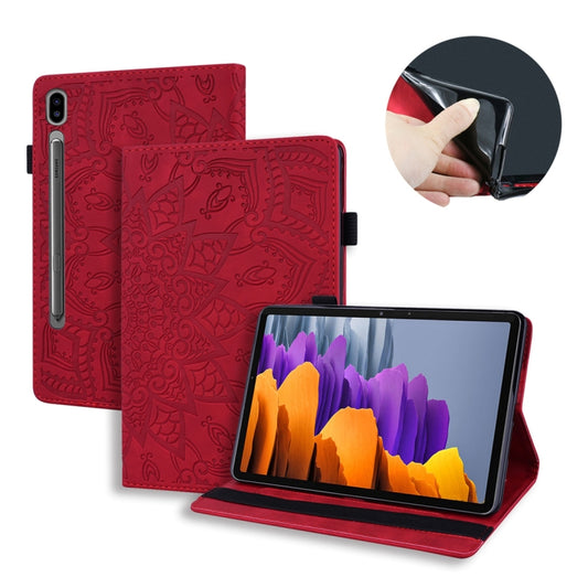 For Samsung Galaxy Tab S8 / Galaxy Tab S7 Calf Texture Embossed Horizontal Flip Leather Case with Holder & Card Slots & Photo Frame(Red) - Galaxy Tab S8 Cases by buy2fix | Online Shopping UK | buy2fix