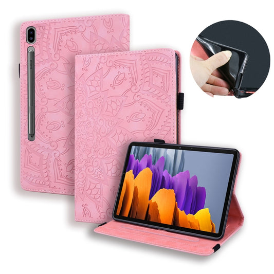 For Samsung Galaxy Tab S8 / Galaxy Tab S7 Calf Texture Embossed Horizontal Flip Leather Case with Holder & Card Slots & Photo Frame(Pink) - Galaxy Tab S8 Cases by buy2fix | Online Shopping UK | buy2fix