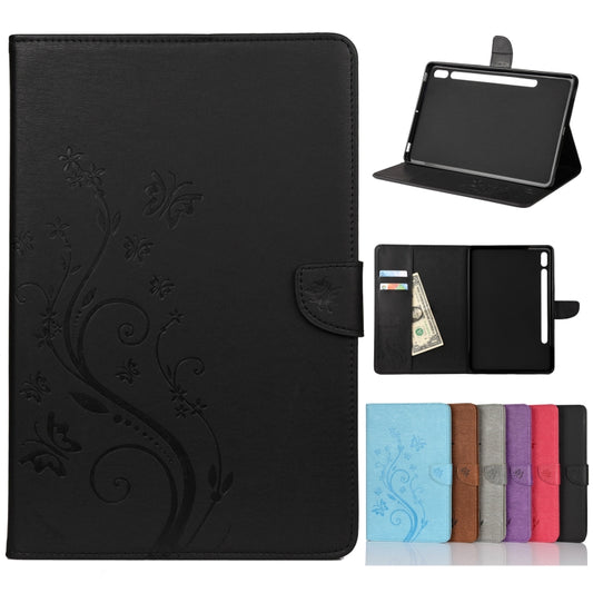 For Samsung Galaxy Tab S8 / Galaxy Tab S7 T870 / T875 Butterfly Flower Embossing Pattern Horizontal Flip Leather Case with Holder & Card Slots & Wallet(Black) - Galaxy Tab S8 Cases by buy2fix | Online Shopping UK | buy2fix