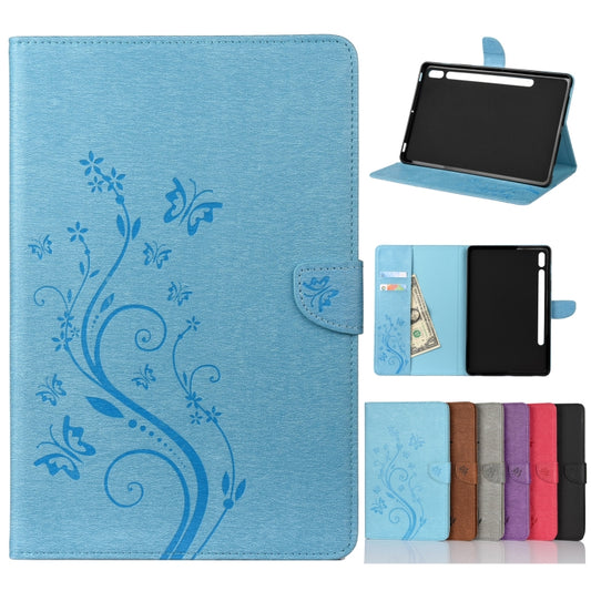 For Samsung Galaxy Tab S8 / Galaxy Tab S7 T870 / T875 Butterfly Flower Embossing Pattern Horizontal Flip Leather Case with Holder & Card Slots & Wallet(Blue) - Galaxy Tab S8 Cases by buy2fix | Online Shopping UK | buy2fix