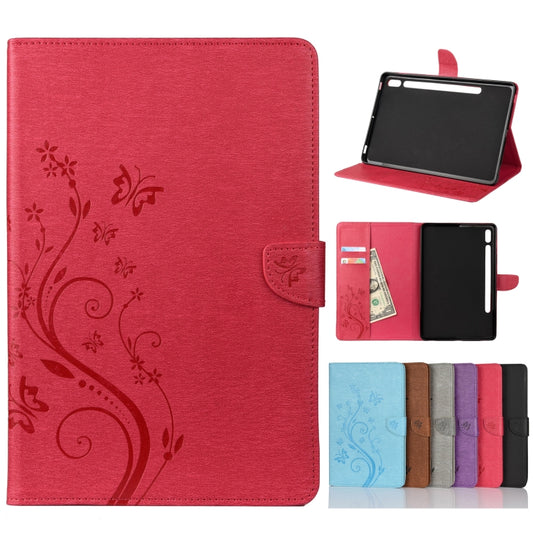 For Samsung Galaxy Tab S8 / Galaxy Tab S7 T870 / T875 Butterfly Flower Embossing Pattern Horizontal Flip Leather Case with Holder & Card Slots & Wallet(Magenta) - Galaxy Tab S8 Cases by buy2fix | Online Shopping UK | buy2fix