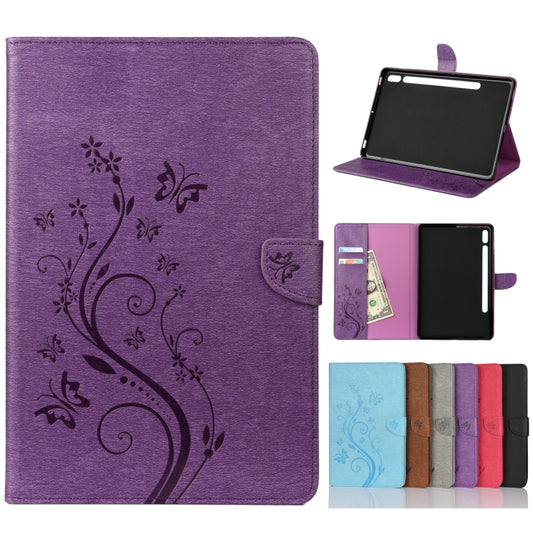 For Samsung Galaxy Tab S8 / Galaxy Tab S7 T870 / T875 Butterfly Flower Embossing Pattern Horizontal Flip Leather Case with Holder & Card Slots & Wallet(Purple) - Galaxy Tab S8 Cases by buy2fix | Online Shopping UK | buy2fix