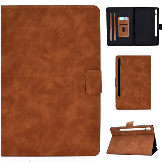 For Samsung Galaxy Tab S8 / Galaxy Tab S7 11.0 T870 Cowhide Texture Horizontal Flip Leather Case with Holder & Card Slots & Sleep / Wake-up(Brown) - Galaxy Tab S8 Cases by buy2fix | Online Shopping UK | buy2fix