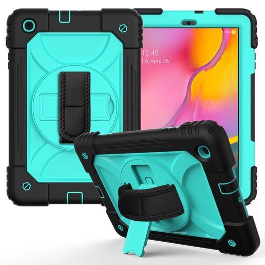 For Samsung Galaxy Tab A 10.1 (2019) T510/T515 Shockproof PC + Silicone Combination Case with Holder & Hand Strap & Shoulder Strap(Black + Mint Green) - Tab A 10.1 (2019) T510 / T515 by buy2fix | Online Shopping UK | buy2fix