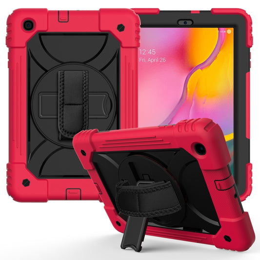 For Samsung Galaxy Tab A 10.1 (2019) T510/T515 Shockproof PC + Silicone Combination Case with Holder & Hand Strap & Shoulder Strap(Red + Black) - Tab A 10.1 (2019) T510 / T515 by buy2fix | Online Shopping UK | buy2fix