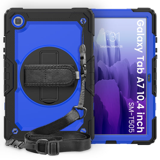 For Samsung Galaxy Tab A7 (2020) T500/T505 Shockproof Colorful Silicone + PC Protective Case with Holder & Shoulder Strap & Hand Strap & Pen Slot(Black Blue) - Other Galaxy Tab PC by buy2fix | Online Shopping UK | buy2fix