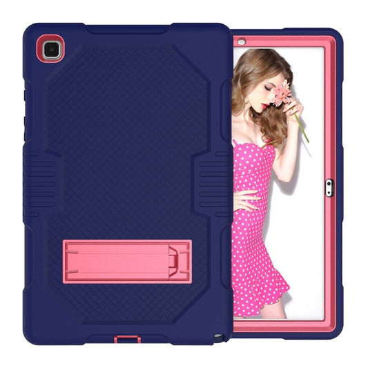 For Samsung Galaxy Tab A7 10.4 (2020) T500 / T505 Contrast Color Robot Shockproof Silicon + PC Protective Case with Holder & Pen Slot(Navy Blue Rose) - Other Galaxy Tab PC by buy2fix | Online Shopping UK | buy2fix