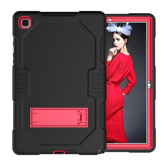 For Samsung Galaxy Tab A7 10.4 (2020) T500 / T505 Contrast Color Robot Shockproof Silicon + PC Protective Case with Holder & Pen Slot(Black Red) - Other Galaxy Tab PC by buy2fix | Online Shopping UK | buy2fix