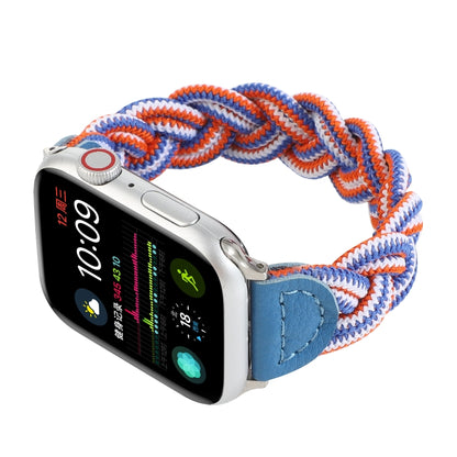 Elastic Woven Watch Band For Apple Watch Ultra 49mm&Watch Ultra 2 49mm / Series 9&8&7 45mm / SE 3&SE 2&6&SE&5&4 44mm / 3&2&1 42mm, Length:130mm(Blue White Orange) - Watch Bands by buy2fix | Online Shopping UK | buy2fix