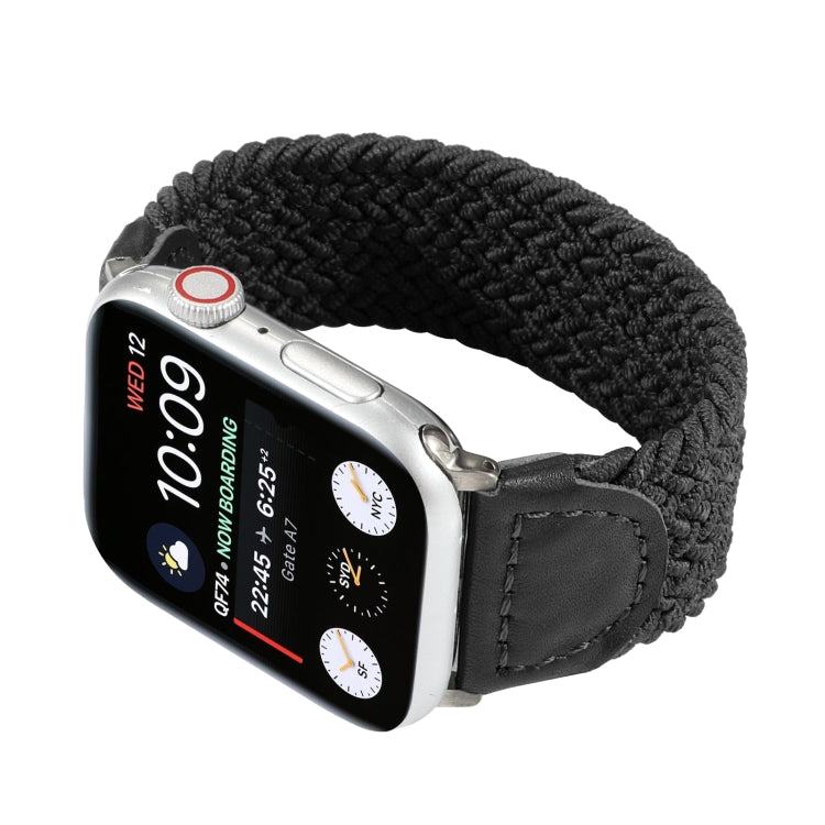 Nylon + Leather Braided Watch Band For Apple Watch Ultra 49mm&Watch Ultra 2 49mm / Series 9&8&7 45mm / SE 3&SE 2&6&SE&5&4 44mm / 3&2&1 42mm, Size:S(Black) - Watch Bands by buy2fix | Online Shopping UK | buy2fix