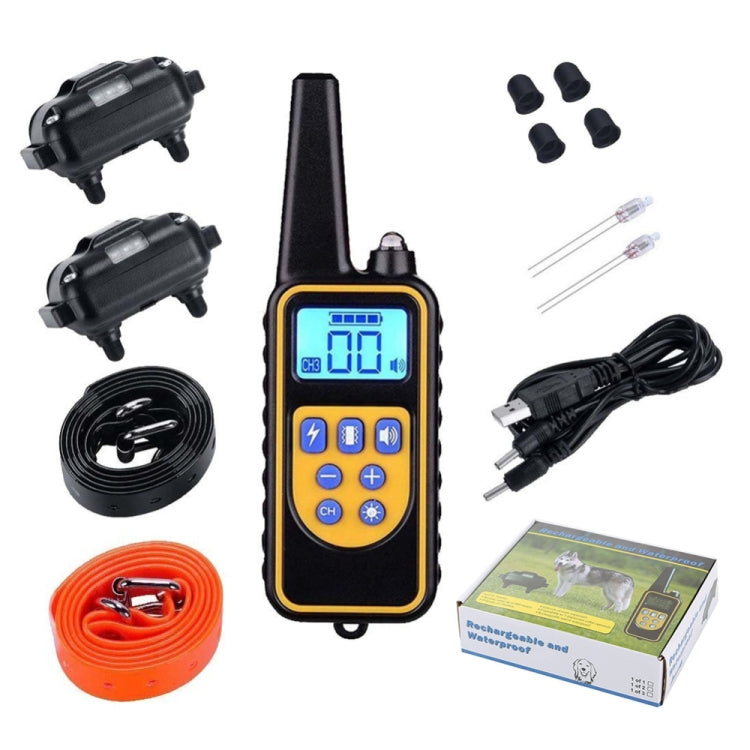 880-2 800 Yards Rechargeable Remote Control Collar Dog Training Device Anti Barking Device(Black+Orange) - Training Aids by buy2fix | Online Shopping UK | buy2fix