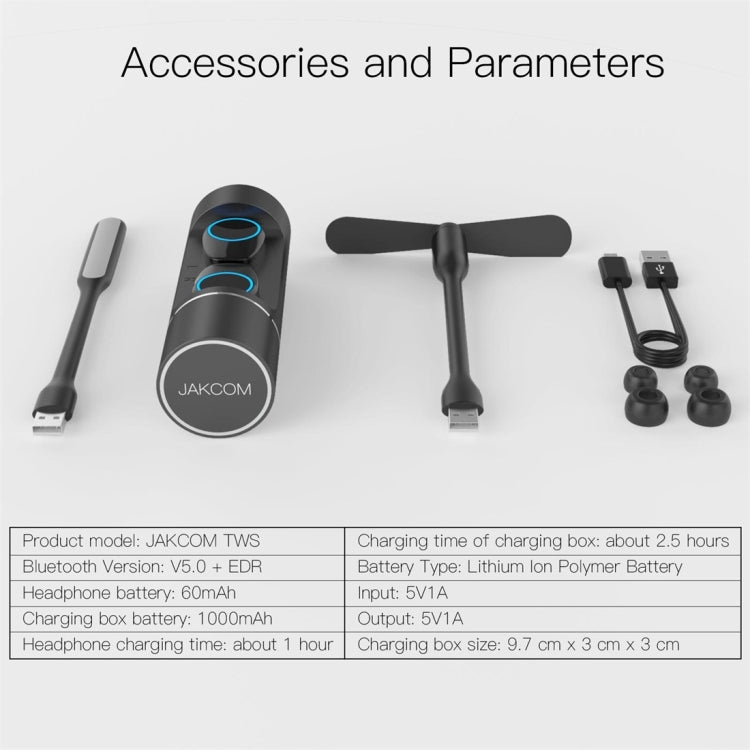 JAKCOM TWS Bluetooth 5.0 Multi-function Waterproof Wireless Bluetooth Headset(Black) - TWS Earphone by JAKCOM | Online Shopping UK | buy2fix
