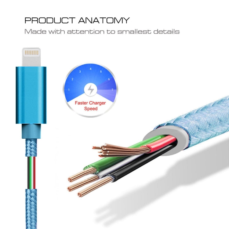 3m 3A Woven Style Metal Head 8 Pin to USB Data / Charger Cable(Blue) - Normal Style Cable by buy2fix | Online Shopping UK | buy2fix