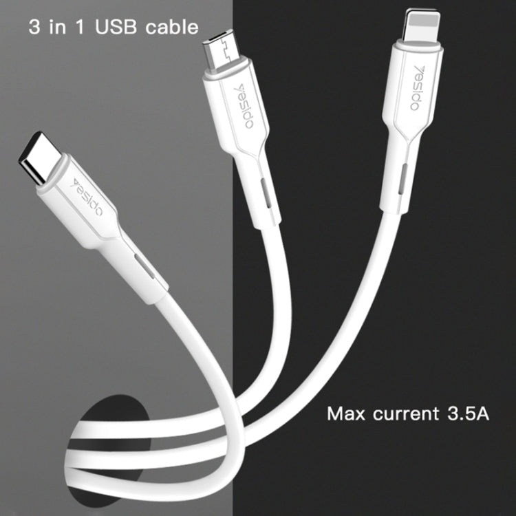 Yesido CA41 3.5A USB to 8 Pin + Micro USB + USB-C / Type-C Charging Cable, Length: 1m(White) - Multifunction Cable by Yesido | Online Shopping UK | buy2fix