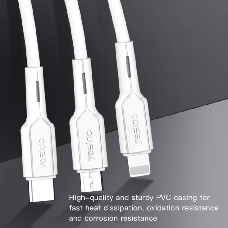 Yesido CA41 3.5A USB to 8 Pin + Micro USB + USB-C / Type-C Charging Cable, Length: 1m(White) - Multifunction Cable by Yesido | Online Shopping UK | buy2fix