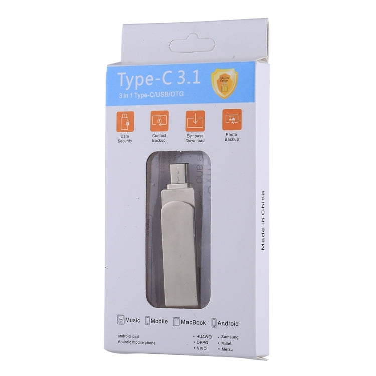 RQW-10X 3 in 1 USB 2.0 & 8 Pin & USB-C / Type-C 64GB Flash Drive, for iPhone & iPad & iPod & Most Android Smartphones & PC Computer - U Disk & Card Reader by buy2fix | Online Shopping UK | buy2fix