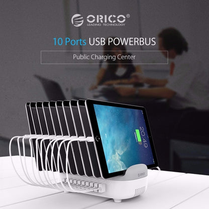 ORICO DUK-10P 120W 10 USB Ports Smart Charging Station with Phone & Tablet Stand, EU Plug(White) - Multifunction Charger by ORICO | Online Shopping UK | buy2fix