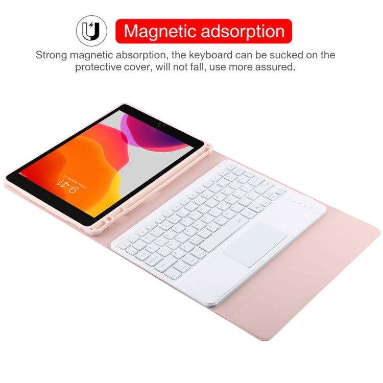 TG-102BCS Detachable Bluetooth White Keyboard + Microfiber Leather Tablet Case for iPad 10.2 inch / iPad Air (2019), with Touch Pad & Backlight & Pen Slot & Holder (Pink) - For iPad Air by buy2fix | Online Shopping UK | buy2fix