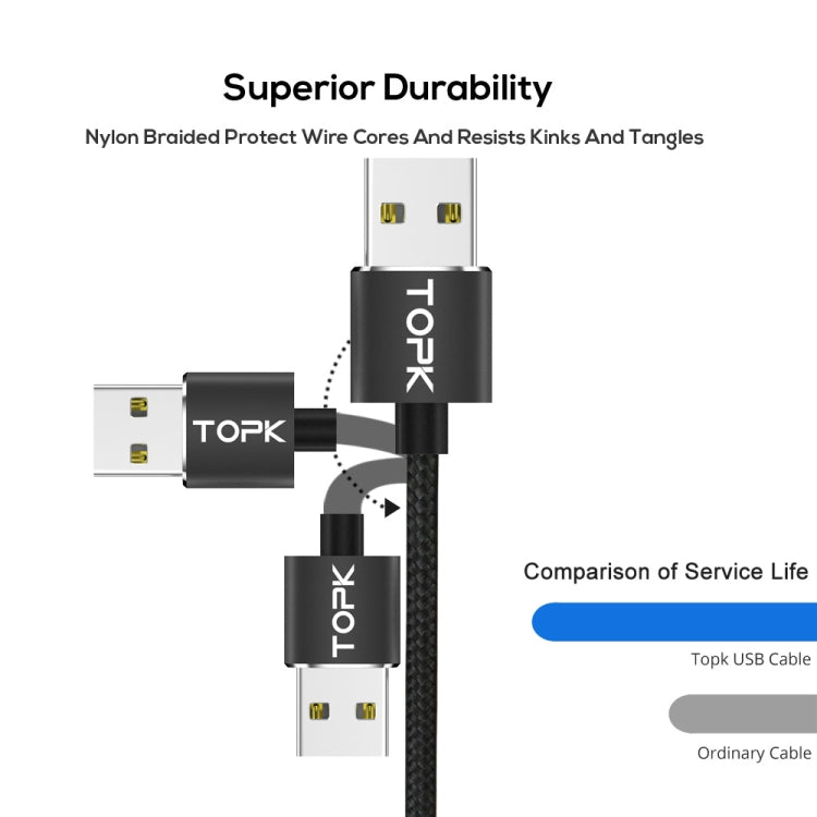 TOPK AM23 1m 2.4A Max USB to 8 Pin Nylon Braided Magnetic Charging Cable with LED Indicator(Black) - Charging Cable & Head by TOPK | Online Shopping UK | buy2fix