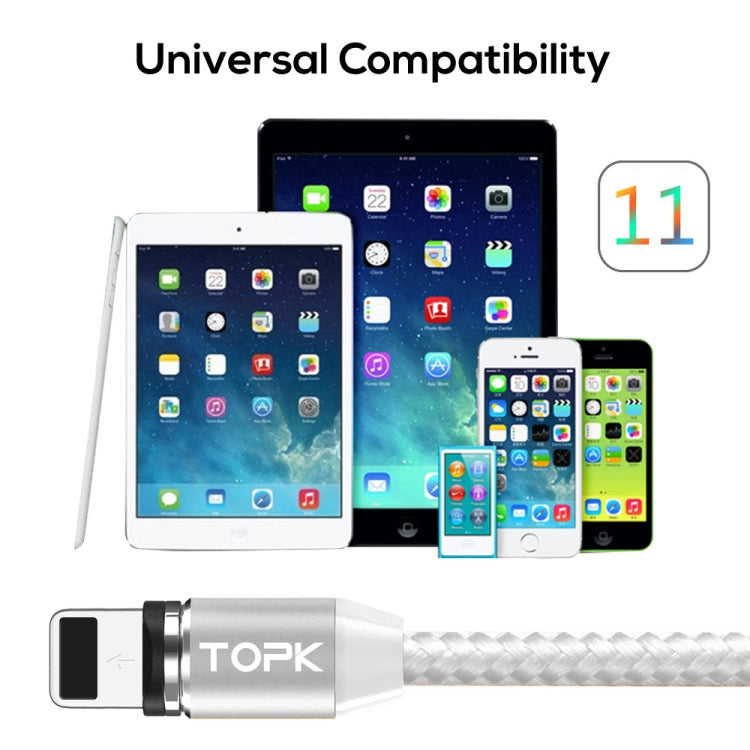 TOPK AM23 2m 2.4A Max USB to 8 Pin Nylon Braided Magnetic Charging Cable with LED Indicator(Silver) - Charging Cable & Head by TOPK | Online Shopping UK | buy2fix