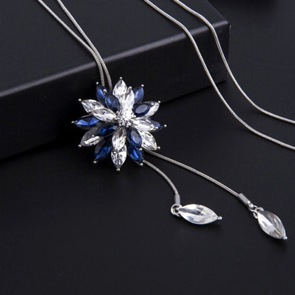 Fashion Lady Gorgeous Flower Sweater Chain Summer Dress Accessories(Blue and White) - Necklaces & Pendants by buy2fix | Online Shopping UK | buy2fix