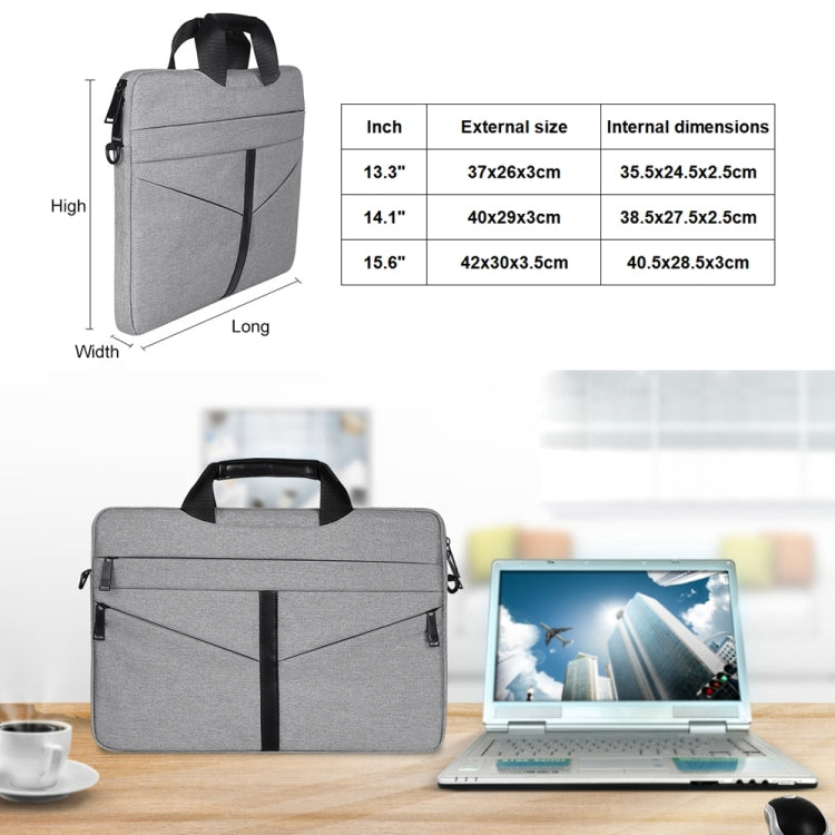 13.3 inch Breathable Wear-resistant Fashion Business Shoulder Handheld Zipper Laptop Bag with Shoulder Strap (Navy Blue) - 13.3 inch by buy2fix | Online Shopping UK | buy2fix