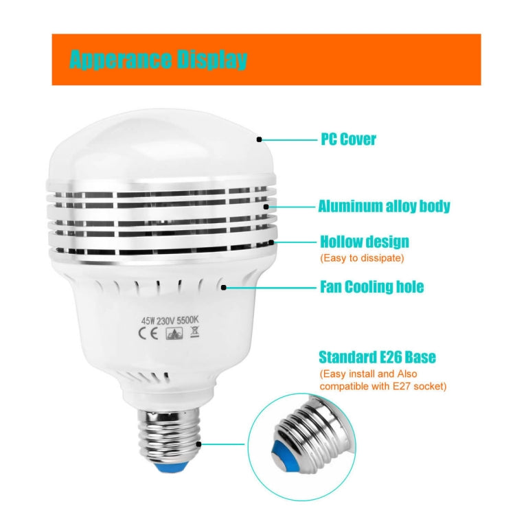 MANTOO PGL45 45W 120V 5500K 5460LM LED Light Bulb for Photography Lighting - LED Blubs & Tubes by MANTOO | Online Shopping UK | buy2fix