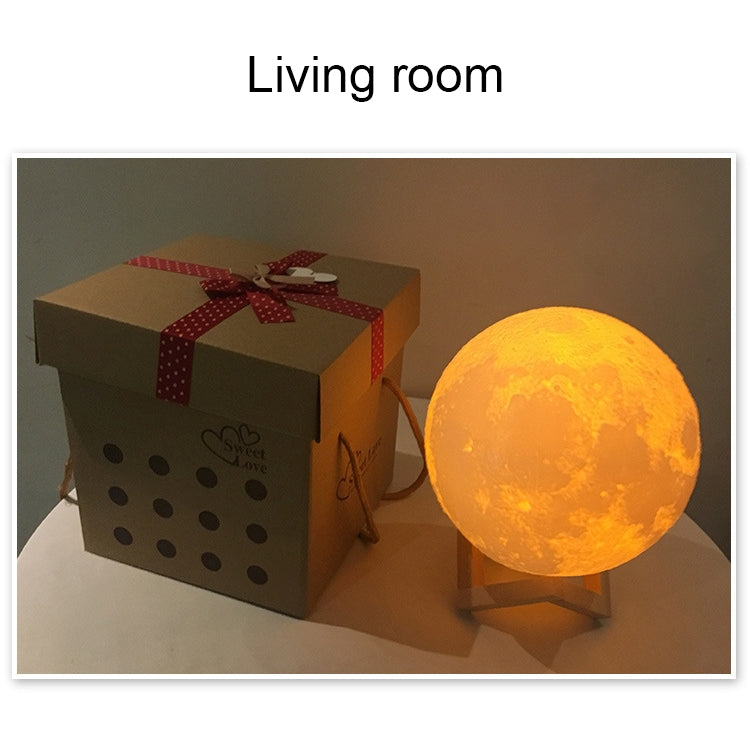 8cm Touch Control 3D Print Moon Lamp, USB Charging White + Yellow Light Color Changing LED Energy-saving Night Light with Wooden Holder Base - Night Lights by buy2fix | Online Shopping UK | buy2fix