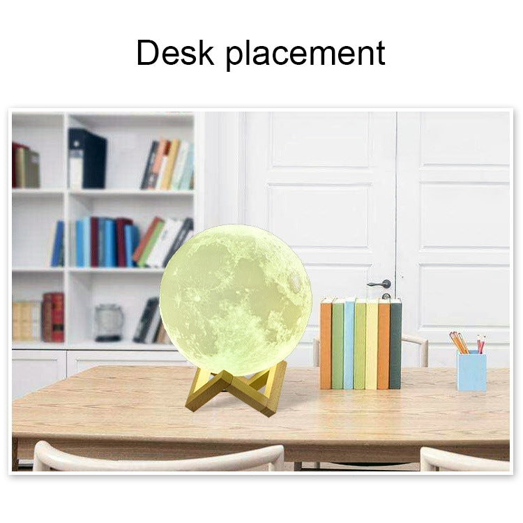 8cm Touch Control 3D Print Moon Lamp, USB Charging White + Yellow Light Color Changing LED Energy-saving Night Light with Wooden Holder Base - Night Lights by buy2fix | Online Shopping UK | buy2fix